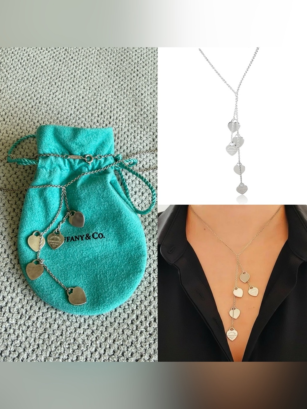 Authentic Tiffany & Co 925 sterling silver mini hearts necklace